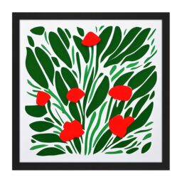 "Artery8 Wall Art Print Abstract Red Flowers Flamingo Floral Bouquet Square Framed Picture 16X16 Inch in Black - Size: W16"" x H16""" - thumbnail 1