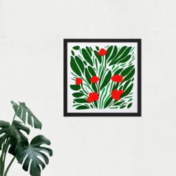 "Artery8 Wall Art Print Abstract Red Flowers Flamingo Floral Bouquet Square Framed Picture 16X16 Inch in Black - Size: W16"" x H16""" - thumbnail 2
