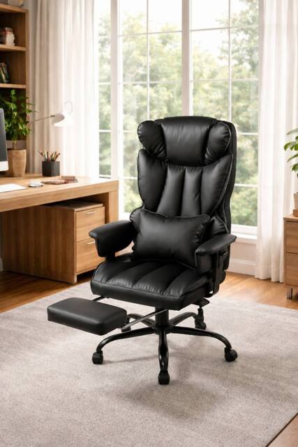 Living and Home Ergonomic High Back Office Chair with Footrest and Casters in Black - image 1
