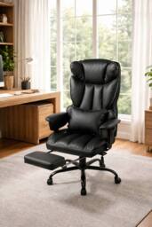 Living and Home Ergonomic High Back Office Chair with Footrest and Casters in Black - thumbnail 1