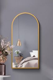 "MirrorOutlet Gold Metal Framed Arched Wall Mirror 31"" X 16"" (80CM X 40CM) - Size: 1 Pack" - thumbnail 1