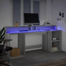 Berkfield Home Soft Desk with LED Lights Grey Sonoma 200x55x91 cm Engineered Wood - Size: 200 x 55 x 91 cm - thumbnail 5