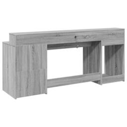 Berkfield Home Soft Desk with LED Lights Grey Sonoma 200x55x91 cm Engineered Wood - Size: 200 x 55 x 91 cm - thumbnail 8