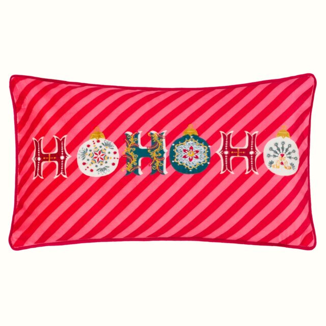Evans Lichfield Ho Ho Ho Festive Embroidered Piped Polyester Filled Cushion in Red - Size: 30 cm x 50 cm - image 1
