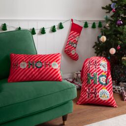 Evans Lichfield Ho Ho Ho Festive Embroidered Piped Polyester Filled Cushion in Red - Size: 30 cm x 50 cm - thumbnail 5
