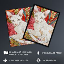Artery8 Oriental Shorthair Cat in Abstract Flower Garden Framed Wall Art - Size: A4 - thumbnail 2