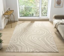 Desire Rugs Vellure Modern Living Room Area Rug Embossed Metallic Sheen Marble in Cream - Size: 60 cm x 220 cm