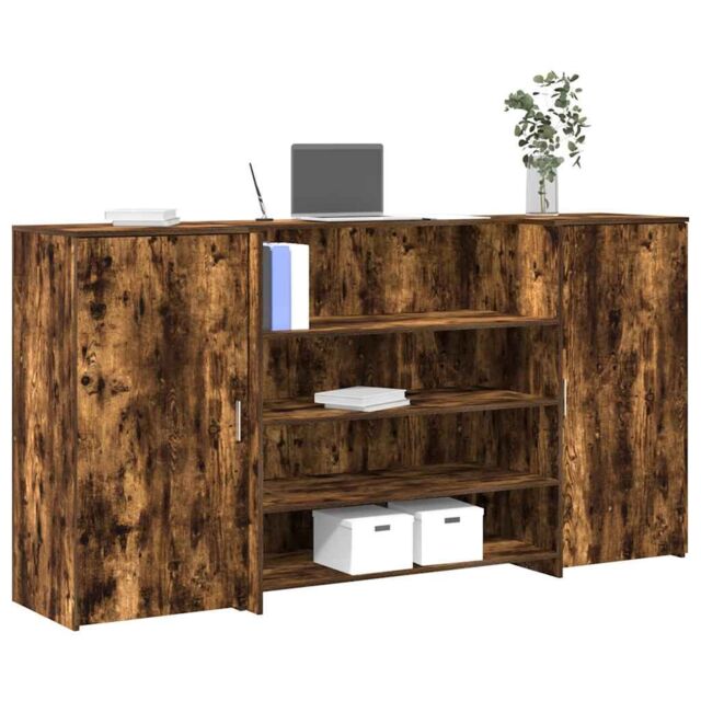 Berkfield Home Reception Desk Smoked Oak 200x50x103.5 cm Engineered Wood in Brown - image 1