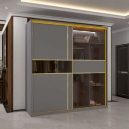 Sliding Wardrobes 4U Modern Sliding Wardrobe with Glass Door & LED Lights in Grey - thumbnail 1