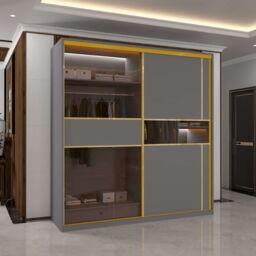 Sliding Wardrobes 4U Modern Sliding Wardrobe with Glass Door & LED Lights in Grey - thumbnail 2