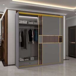 Sliding Wardrobes 4U Modern Sliding Wardrobe with Glass Door & LED Lights in Grey - thumbnail 6