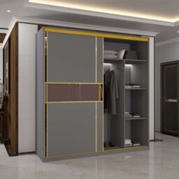 Sliding Wardrobes 4U Modern Sliding Wardrobe with Glass Door & LED Lights in Grey - thumbnail 5