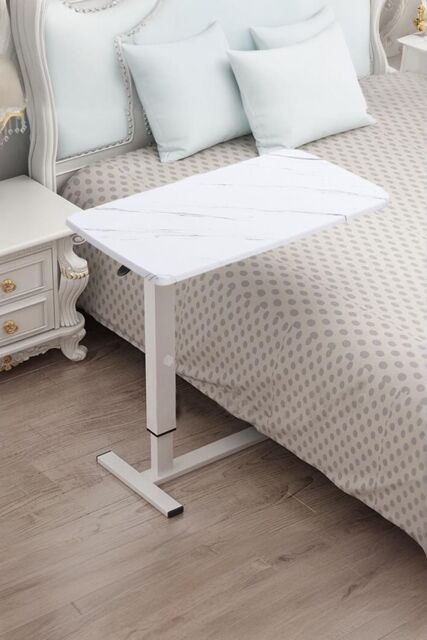 Living and Home Height Adjustable Overbed Desk Mobile Office Table with Wheels in White - image 1