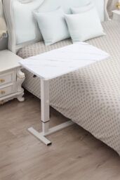 Living and Home Height Adjustable Overbed Desk Mobile Office Table with Wheels in White - thumbnail 1