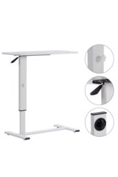 Living and Home Height Adjustable Overbed Desk Mobile Office Table with Wheels in White - thumbnail 2