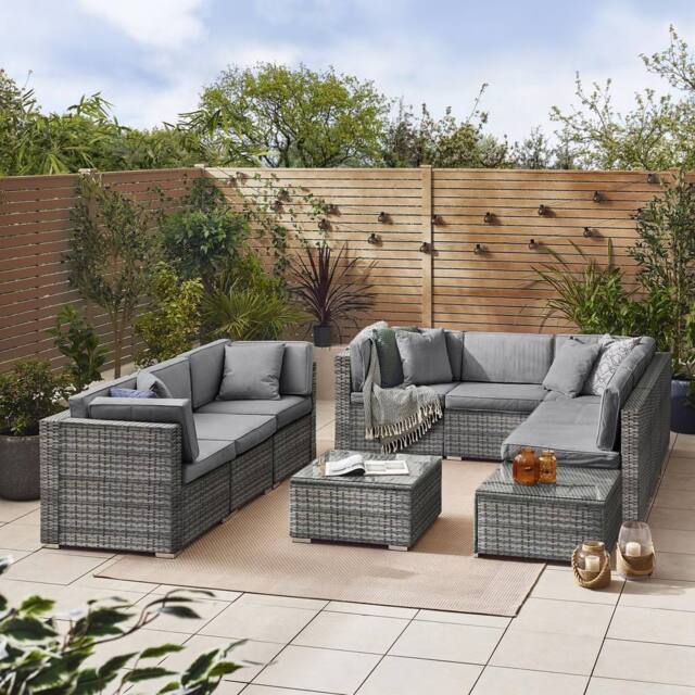 FurnitureboxUK Orlando 8 Seat Modular Outdoor Garden Rattan Sofa in Grey - image 1