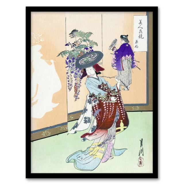 Artery8 Dancing Woman Japanese Performer Retro Japan Framed Wall Art Print Gekko - Size: A4 - image 1