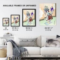 Artery8 Dancing Woman Japanese Performer Retro Japan Framed Wall Art Print Gekko - Size: A4 - thumbnail 3