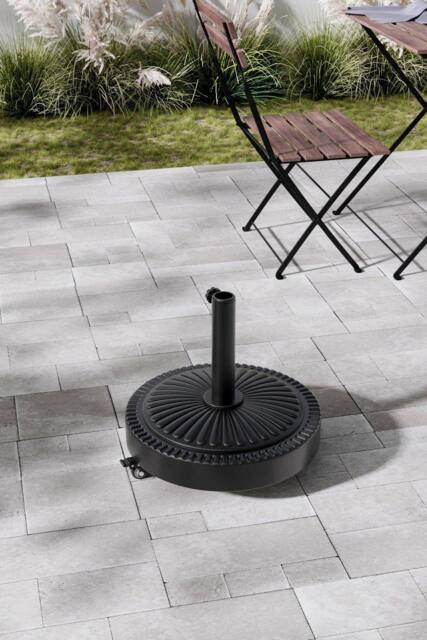 Garden Sanctuary Concrete-Filled Free Standing Patio Umbrella Stand with Wheels in Black