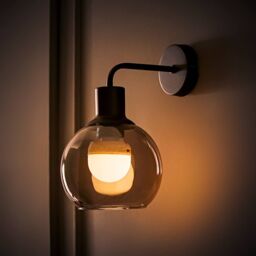 ValueLights Bellamy Globe Glass Shade Rechargeable Wall Light in Black - thumbnail 3