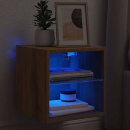 Berkfield Home TV Wall Cabinet with LED Lights Artisan Oak 30x28.5x30 cm in Brown - thumbnail 6