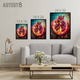 "Artery8 Sliced Pomegranate Fruit Kitchen Decor Framed Canvas Wall Art Print - Size: W12"" x H16""" - thumbnail 4