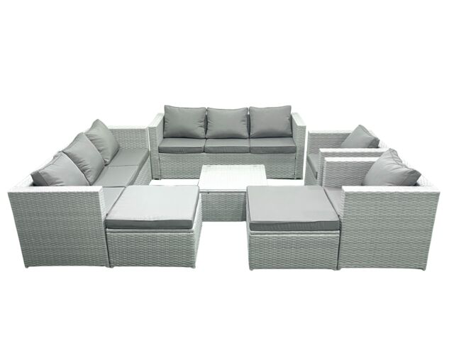 Fimous Outdoor Rattan Sofa Garden Furniture Set with 2 Armchairs Square Coffee Table 2 Big Footstools Light Grey Mixed - image 1