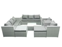 Fimous Outdoor Rattan Sofa Garden Furniture Set with 2 Armchairs Square Coffee Table 2 Big Footstools Light Grey Mixed - thumbnail 1
