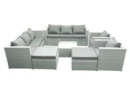 Fimous Outdoor Rattan Sofa Garden Furniture Set with 2 Armchairs Square Coffee Table 2 Big Footstools Light Grey Mixed - thumbnail 2
