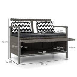 NESTLUNE 160L Under Seat Rattan Garden Storage Bench in Grey - Size: 100 cm x 15 cm - thumbnail 2