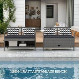 NESTLUNE 160L Under Seat Rattan Garden Storage Bench in Grey - Size: 100 cm x 15 cm - thumbnail 3