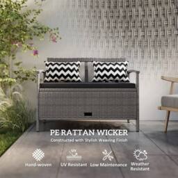 NESTLUNE 160L Under Seat Rattan Garden Storage Bench in Grey - Size: 100 cm x 15 cm - thumbnail 4