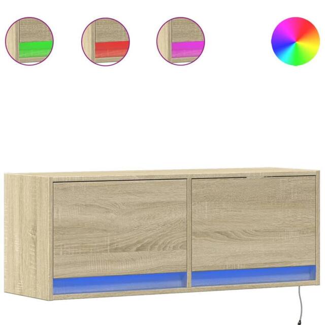 Berkfield Home TV Wall Cabinet with LED Lights Sonoma Oak 100x31x35 cm in Light Brown - Size: 100 x 31 x 35 cm - image 1