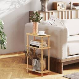 FORGEVIO Nordic Style Bamboo Side Table for Living Room, Bedroom in Brown - thumbnail 1