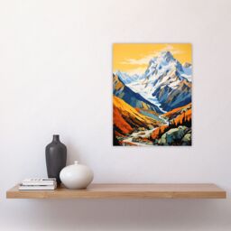 Artery8 Aoraki Mount Cook Artwork Amber Orange Blue National Park New Zealand Snow Peaked Mountain Cloud Piercer Unframed Wall Art Print Poster Home - thumbnail 4