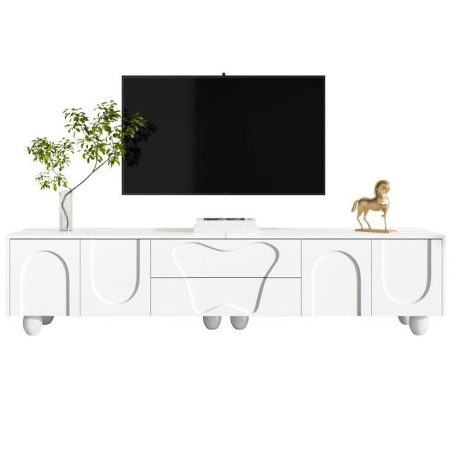 Matteo White Minimalist TV Cabinet with Wooden Legs & Storage - 180cm