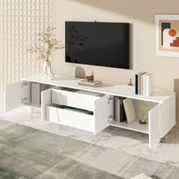 Matteo White Minimalist TV Cabinet with Wooden Legs & Storage - 180cm - thumbnail 8