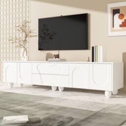 Matteo White Minimalist TV Cabinet with Wooden Legs & Storage - 180cm - thumbnail 7