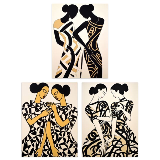 Artery8 Set of 3 Women Together Matisse Style Abstract Paintings Black & Beige Figures Unframed Wall Art Living Room Poster Prints Pack - image 1