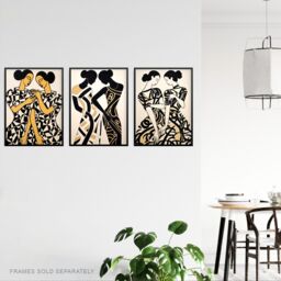 Artery8 Set of 3 Women Together Matisse Style Abstract Paintings Black & Beige Figures Unframed Wall Art Living Room Poster Prints Pack - thumbnail 3