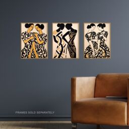 Artery8 Set of 3 Women Together Matisse Style Abstract Paintings Black & Beige Figures Unframed Wall Art Living Room Poster Prints Pack - thumbnail 2
