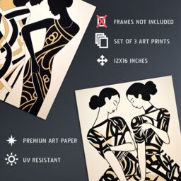 Artery8 Set of 3 Women Together Matisse Style Abstract Paintings Black & Beige Figures Unframed Wall Art Living Room Poster Prints Pack - thumbnail 4