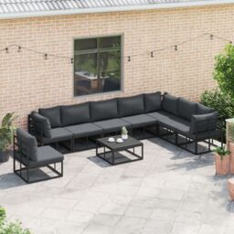 Berkfield Home Garden Sofa Set 9 pcs Black 70 x 70 x 32 cm Aluminium - thumbnail 3