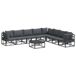 Berkfield Home Garden Sofa Set 9 pcs Black 70 x 70 x 32 cm Aluminium - thumbnail 2