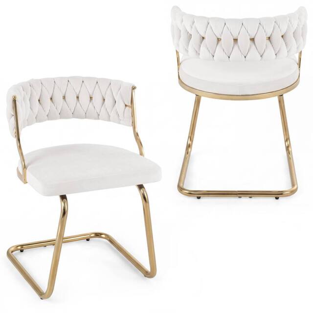 Costway 2PCS Velvet Dining Chairs Upholstered Accent Chairs Kitchen Chairs in White - image 1