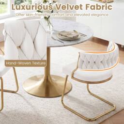 Costway 2PCS Velvet Dining Chairs Upholstered Accent Chairs Kitchen Chairs in White - thumbnail 4