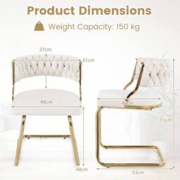 Costway 2PCS Velvet Dining Chairs Upholstered Accent Chairs Kitchen Chairs in White - thumbnail 2