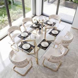 Costway 2PCS Velvet Dining Chairs Upholstered Accent Chairs Kitchen Chairs in White - thumbnail 7