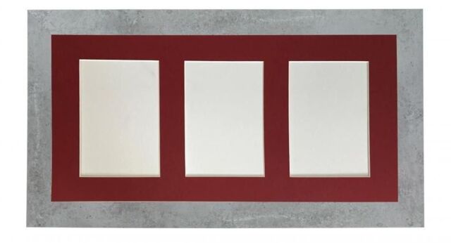 Frames & Mirrors 4U Metro Mineral Grey Frame with Red Mount for 3 Image Sizes 7 x 5 Inch in Mid Grey - image 1