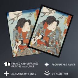 "Artery8 Kabuki Actor as Hero Inusaka Keno Kuniyoshi Wall Art Poster Print in Blue - Size: W24"" x H32""" - thumbnail 2
